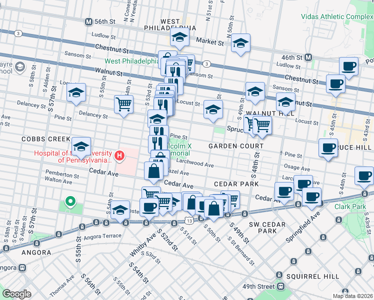 map of restaurants, bars, coffee shops, grocery stores, and more near South 51st Street & Osage Avenue in Philadelphia