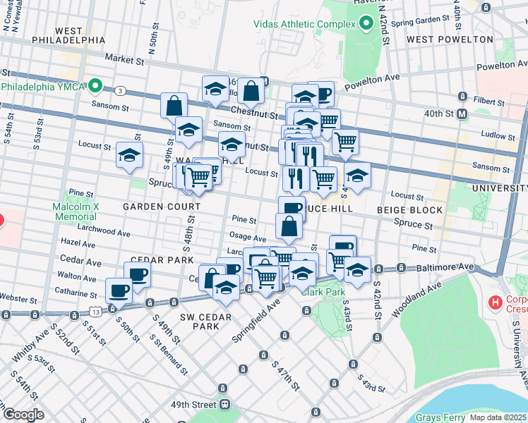 map of restaurants, bars, coffee shops, grocery stores, and more near in Philadelphia