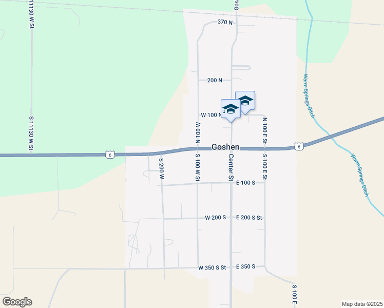 map of restaurants, bars, coffee shops, grocery stores, and more near 20 South 100 West Street in Goshen