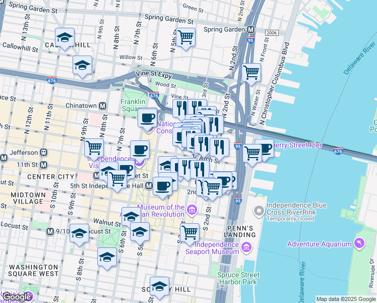 map of restaurants, bars, coffee shops, grocery stores, and more near in Philadelphia