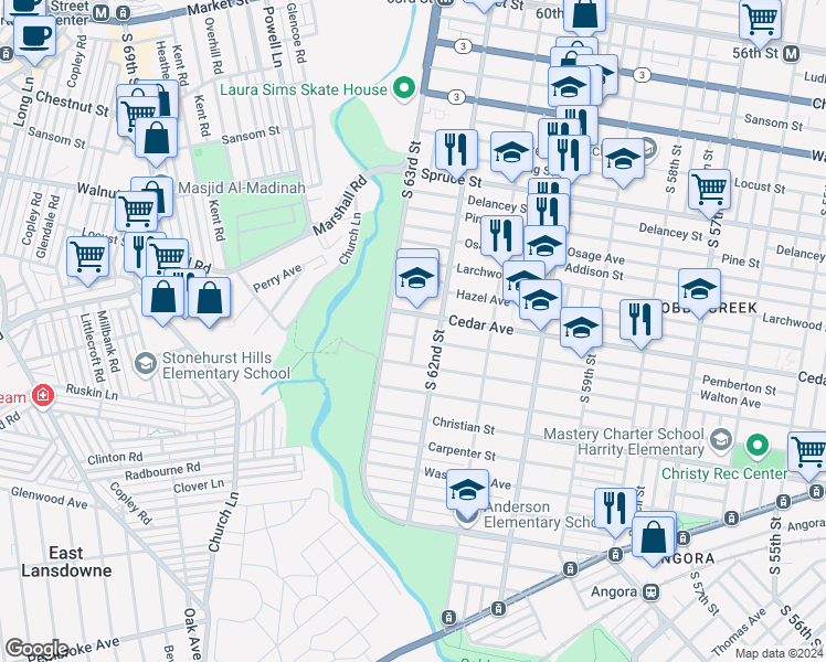 map of restaurants, bars, coffee shops, grocery stores, and more near 6231 Walton Avenue in Philadelphia