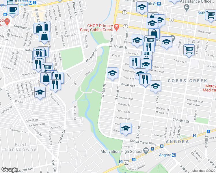 map of restaurants, bars, coffee shops, grocery stores, and more near 6249 Walton Avenue in Philadelphia