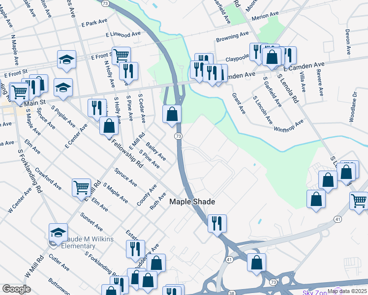 map of restaurants, bars, coffee shops, grocery stores, and more near 125 Fox Meadow Drive in Maple Shade Township