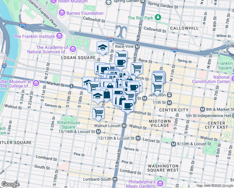 map of restaurants, bars, coffee shops, grocery stores, and more near in Philadelphia