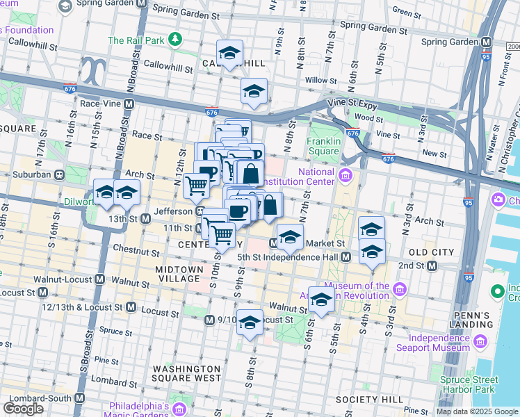 map of restaurants, bars, coffee shops, grocery stores, and more near in Philadelphia