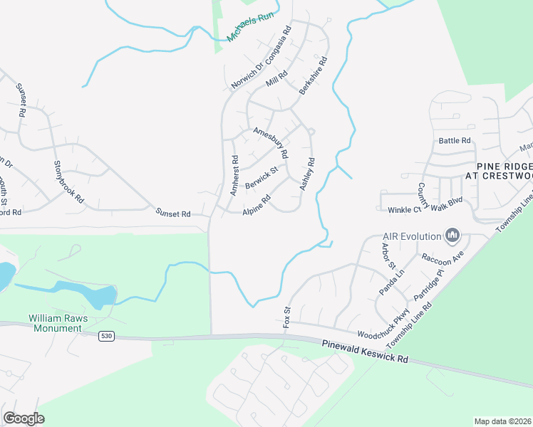 map of restaurants, bars, coffee shops, grocery stores, and more near 55 Ashley Road in Manchester Township