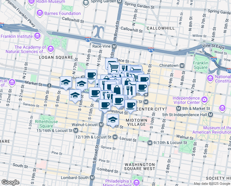 map of restaurants, bars, coffee shops, grocery stores, and more near in Philadelphia