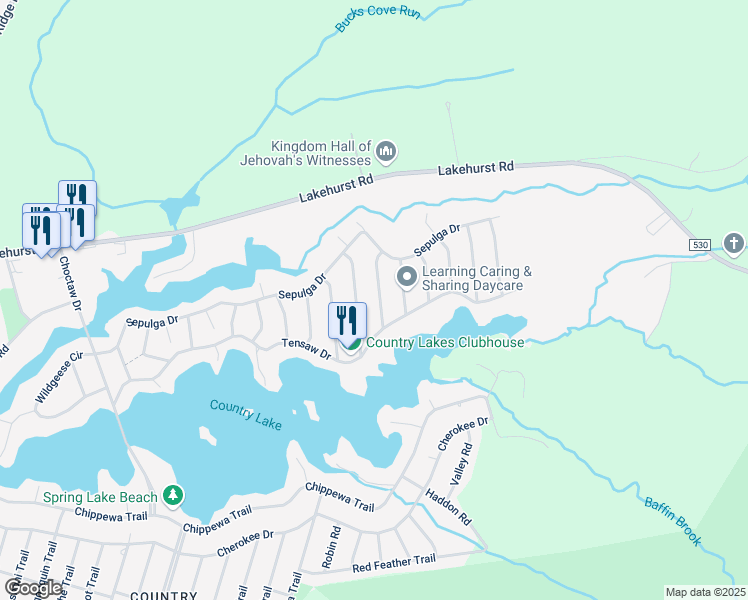 map of restaurants, bars, coffee shops, grocery stores, and more near 9 Muskogean Trail in Pemberton Township