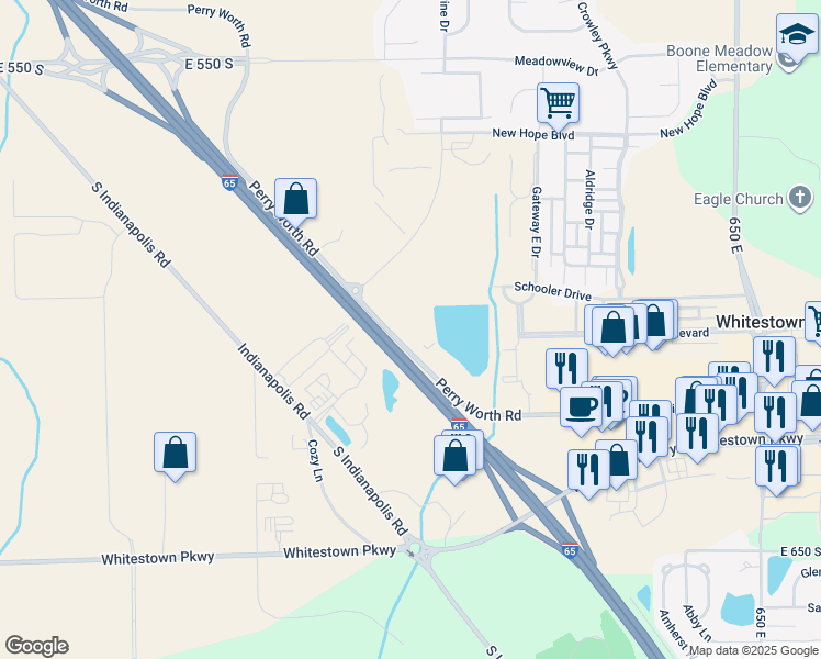 map of restaurants, bars, coffee shops, grocery stores, and more near 6003 Perry Worth Road in Whitestown