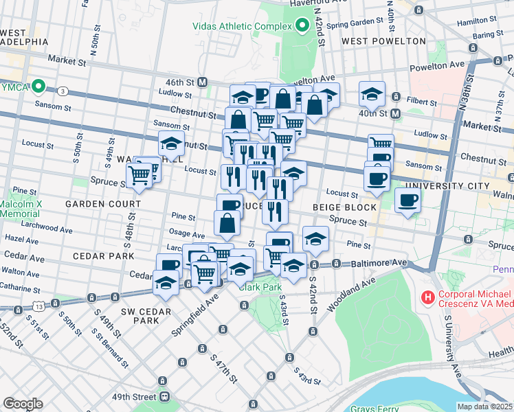 map of restaurants, bars, coffee shops, grocery stores, and more near in Philadelphia