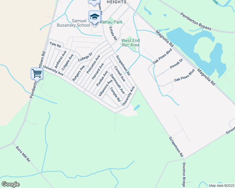 map of restaurants, bars, coffee shops, grocery stores, and more near 447 Temple Road in Pemberton