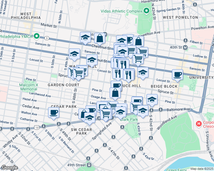 map of restaurants, bars, coffee shops, grocery stores, and more near in Philadelphia
