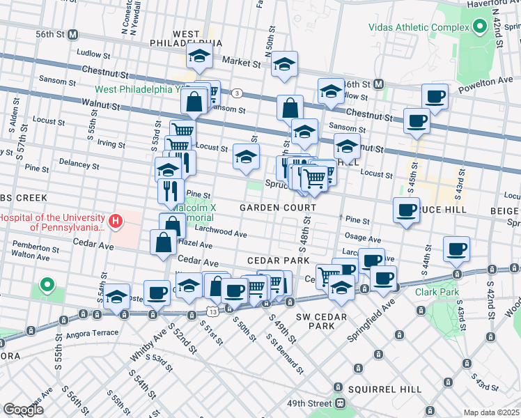 map of restaurants, bars, coffee shops, grocery stores, and more near 417 South 50th Street in Philadelphia