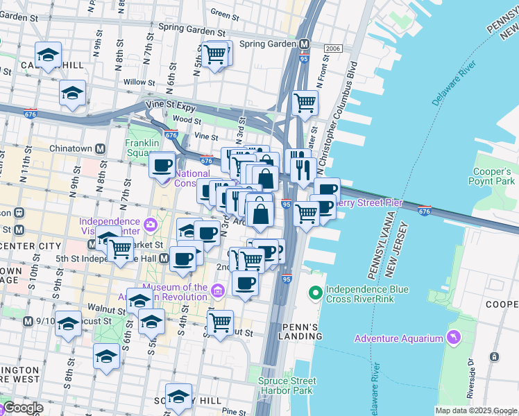 map of restaurants, bars, coffee shops, grocery stores, and more near 4 North 2nd Street in Philadelphia