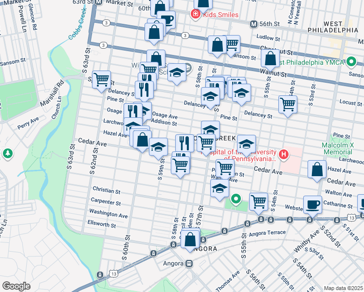 map of restaurants, bars, coffee shops, grocery stores, and more near 5815 Rodman Street in Philadelphia
