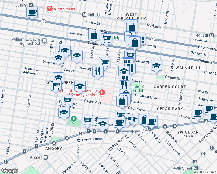 map of restaurants, bars, coffee shops, grocery stores, and more near 5326 Addison Street in Philadelphia