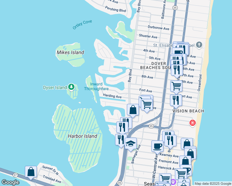 map of restaurants, bars, coffee shops, grocery stores, and more near 424 Harding Avenue in Seaside Heights