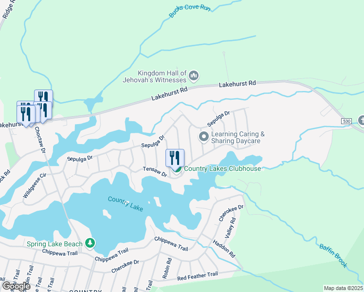 map of restaurants, bars, coffee shops, grocery stores, and more near 14 Maricopa Trail in Pemberton Township