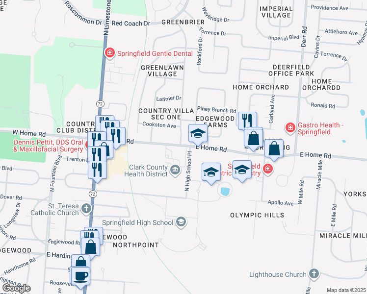 map of restaurants, bars, coffee shops, grocery stores, and more near 731 East Home Road in Springfield