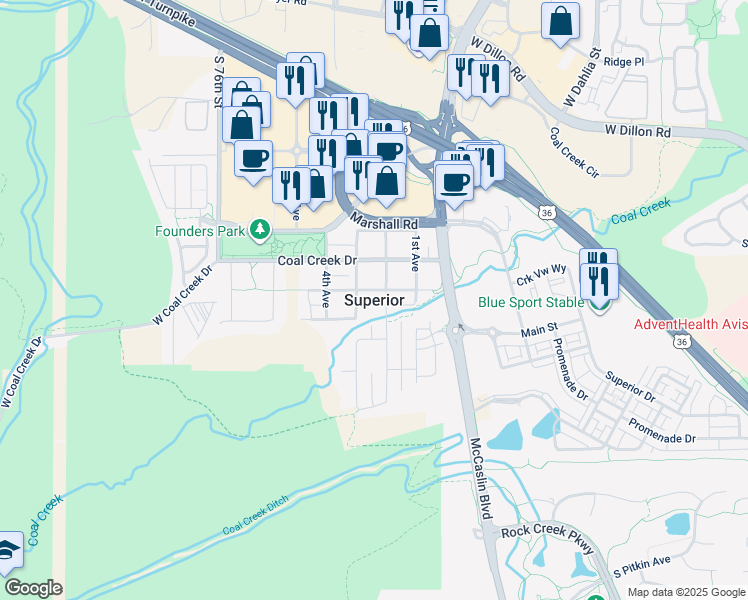 map of restaurants, bars, coffee shops, grocery stores, and more near in Superior