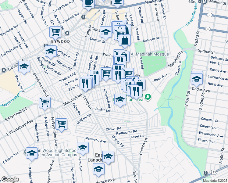 map of restaurants, bars, coffee shops, grocery stores, and more near 442 Woodcliffe Road in Delaware County