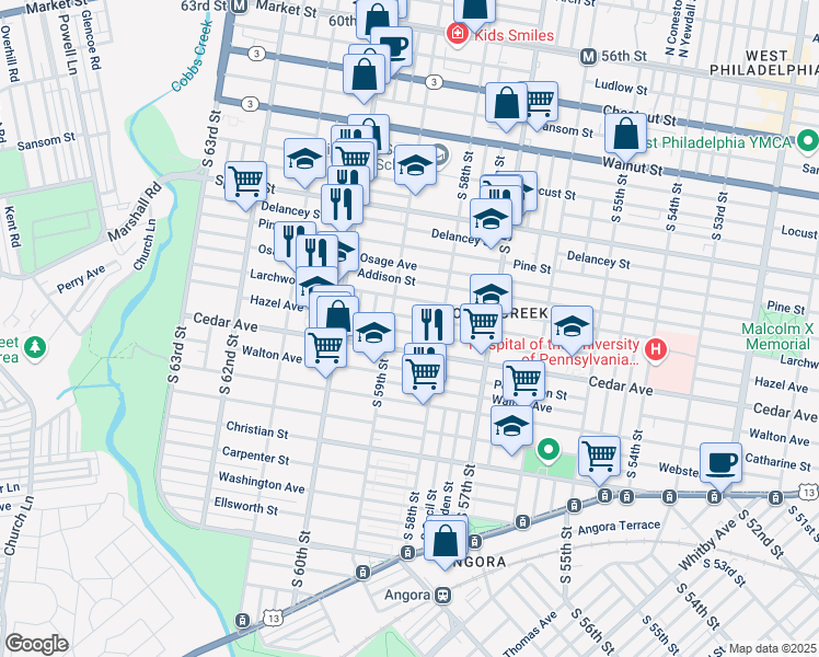 map of restaurants, bars, coffee shops, grocery stores, and more near 5841 Rodman Street in Philadelphia