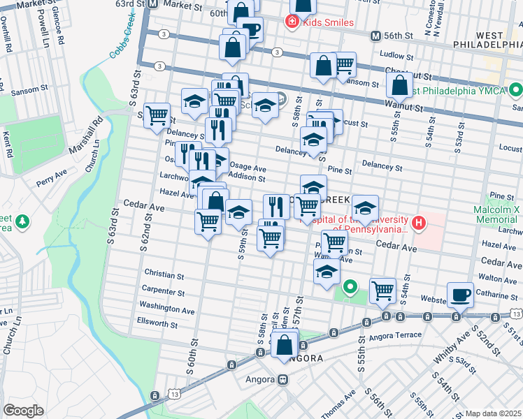 map of restaurants, bars, coffee shops, grocery stores, and more near 5841 Rodman Street in Philadelphia