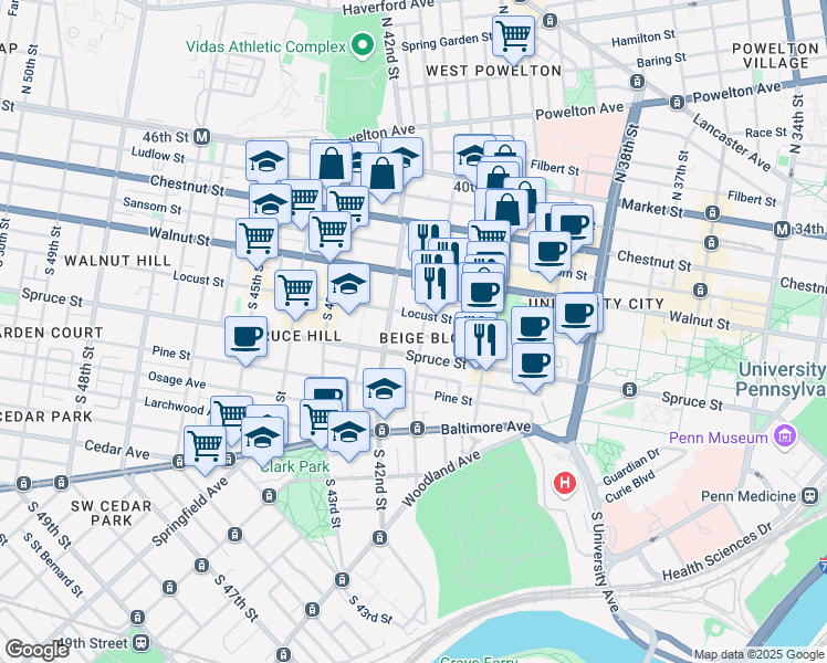 map of restaurants, bars, coffee shops, grocery stores, and more near in Philadelphia