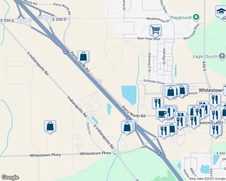 map of restaurants, bars, coffee shops, grocery stores, and more near 6009 Perry Worth Road in Whitestown