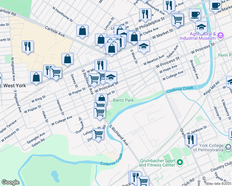 map of restaurants, bars, coffee shops, grocery stores, and more near 759 Salem Avenue in York