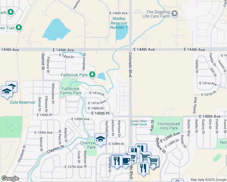 map of restaurants, bars, coffee shops, grocery stores, and more near 14117 Jackson Street in Thornton