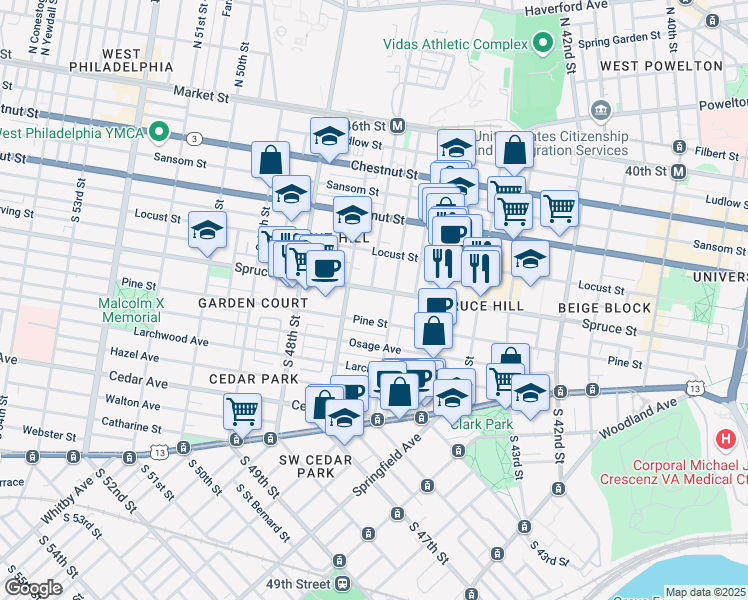 map of restaurants, bars, coffee shops, grocery stores, and more near in Philadelphia
