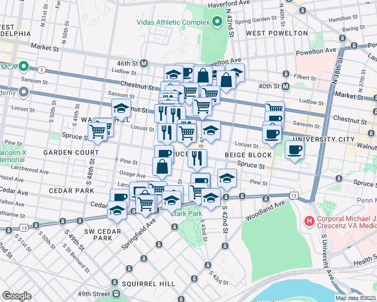 map of restaurants, bars, coffee shops, grocery stores, and more near in Philadelphia