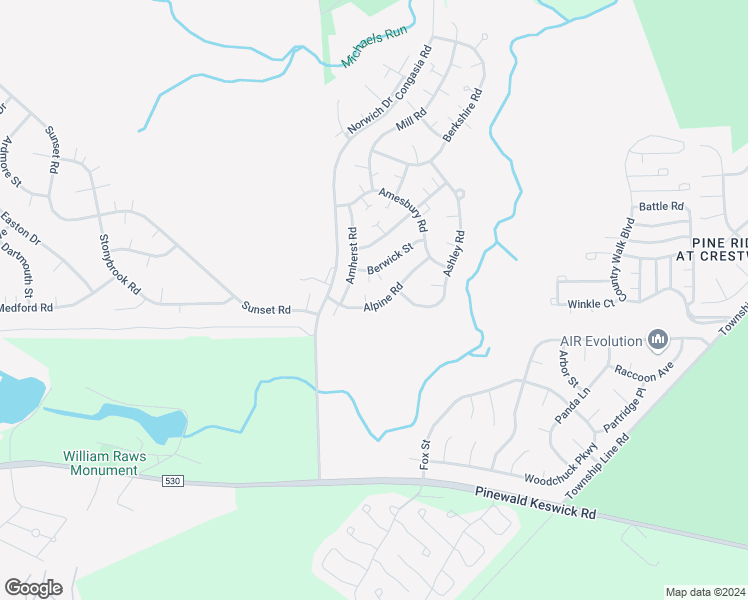 map of restaurants, bars, coffee shops, grocery stores, and more near 18B Alpine Road in Manchester Township