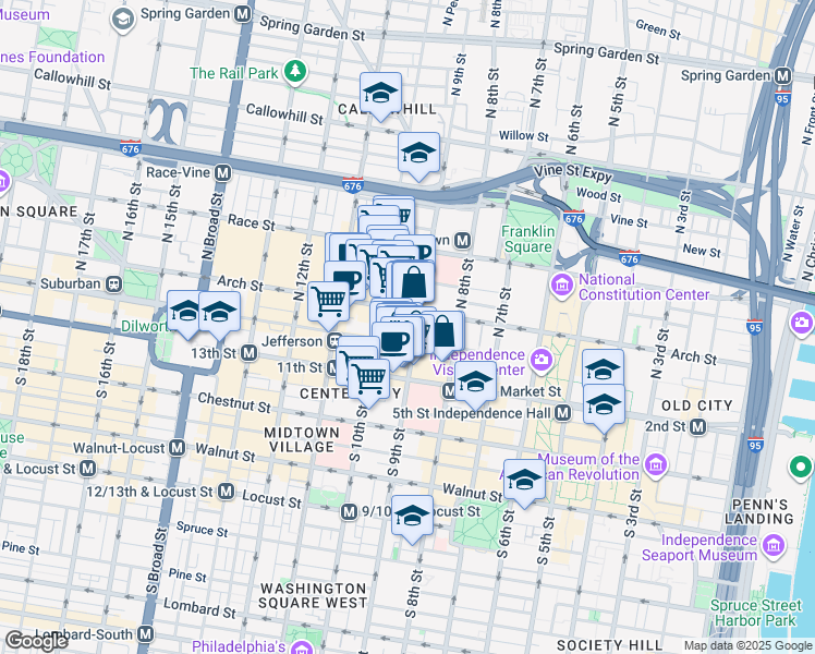 map of restaurants, bars, coffee shops, grocery stores, and more near in Philadelphia