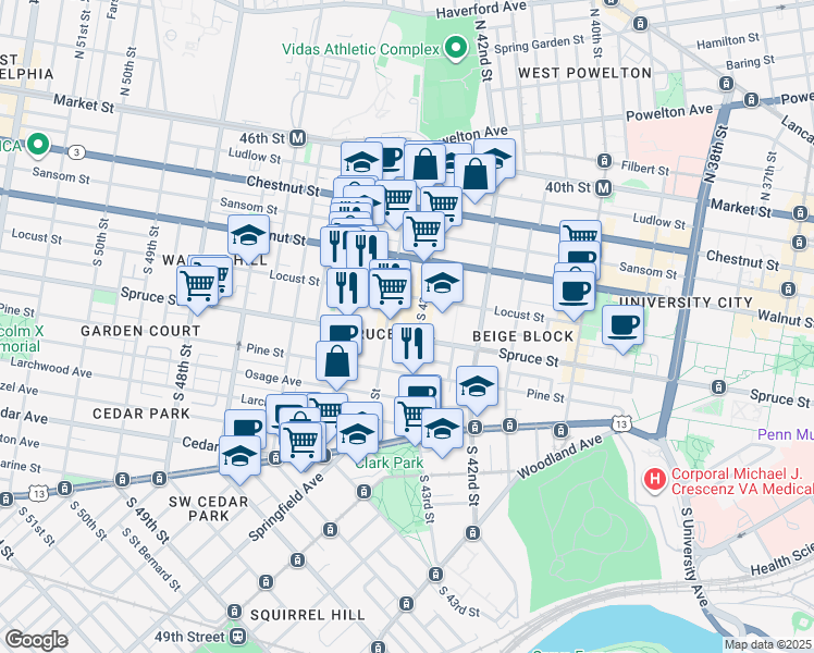 map of restaurants, bars, coffee shops, grocery stores, and more near in Philadelphia