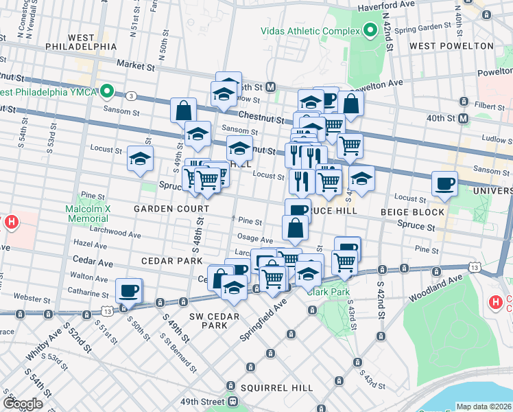 map of restaurants, bars, coffee shops, grocery stores, and more near in Philadelphia