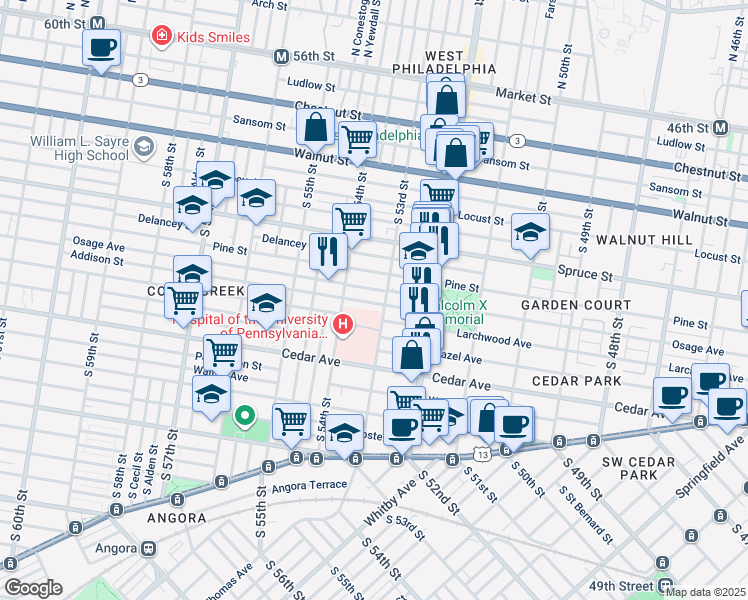 map of restaurants, bars, coffee shops, grocery stores, and more near 5315 Addison Street in Philadelphia