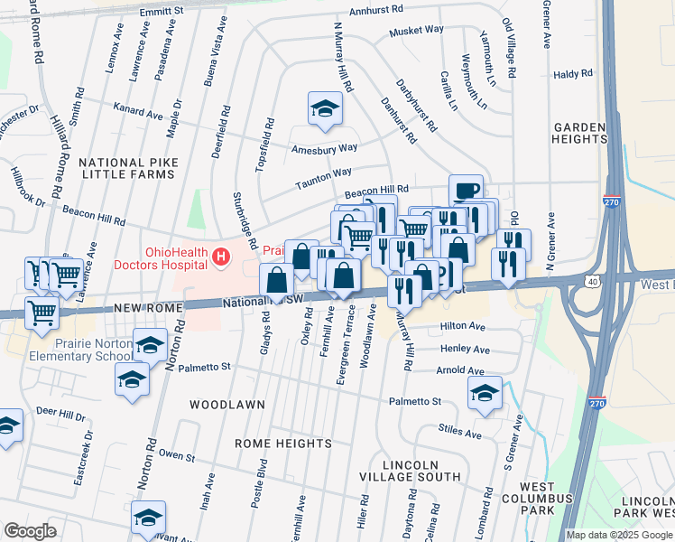 map of restaurants, bars, coffee shops, grocery stores, and more near 4842 West Broad Street in Columbus
