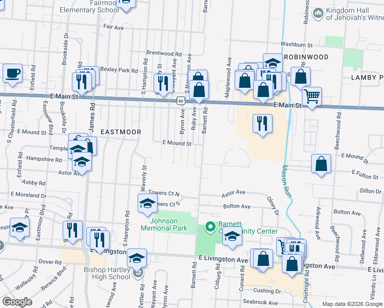 map of restaurants, bars, coffee shops, grocery stores, and more near 958 Ruby Avenue in Columbus