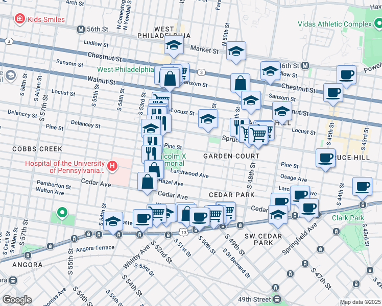 map of restaurants, bars, coffee shops, grocery stores, and more near 5032 Pine Street in Philadelphia