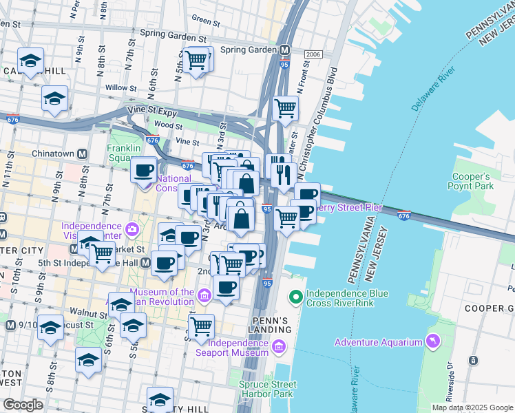 map of restaurants, bars, coffee shops, grocery stores, and more near in Philadelphia