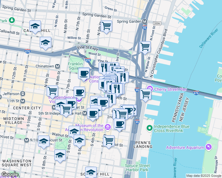 map of restaurants, bars, coffee shops, grocery stores, and more near in Philadelphia