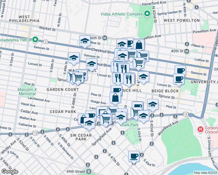 map of restaurants, bars, coffee shops, grocery stores, and more near in Philadelphia