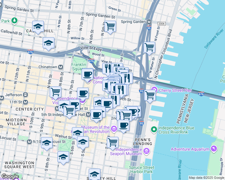 map of restaurants, bars, coffee shops, grocery stores, and more near in Philadelphia