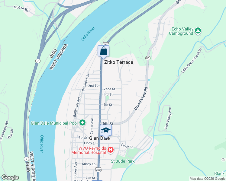 map of restaurants, bars, coffee shops, grocery stores, and more near 409 3rd Street in Glen Dale