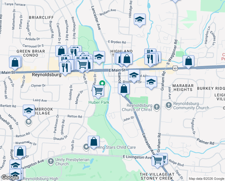 map of restaurants, bars, coffee shops, grocery stores, and more near 7295 Rickly Street in Reynoldsburg