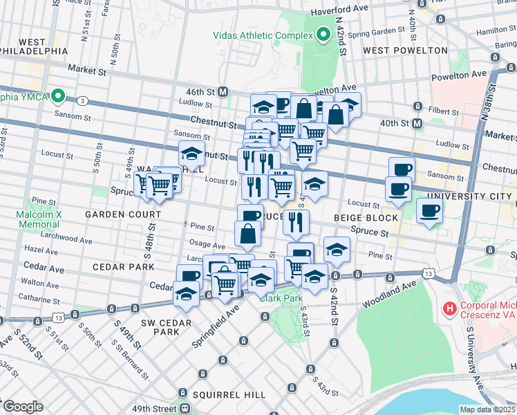 map of restaurants, bars, coffee shops, grocery stores, and more near in Philadelphia