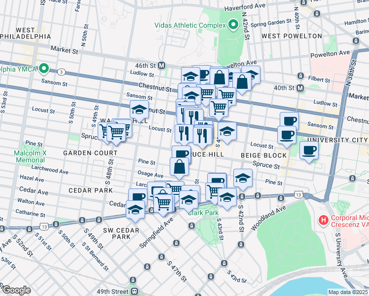 map of restaurants, bars, coffee shops, grocery stores, and more near in Philadelphia