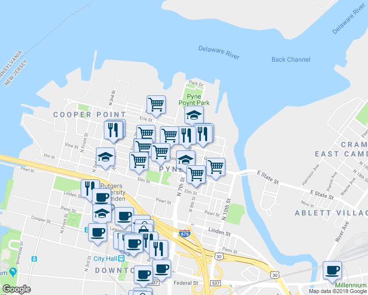map of restaurants, bars, coffee shops, grocery stores, and more near 644 York Street in Camden